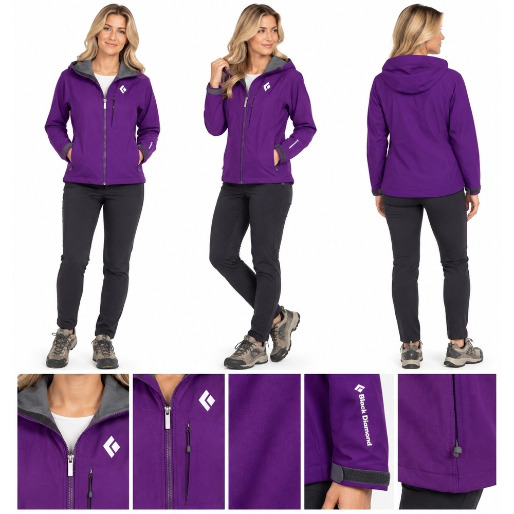 Black Diamond Jacket L Purple Hooded Softshell Full Zip Hiking Climbing Outdoor